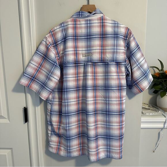 HABIT Red White Blue Plaid Button Front Fisherman Top Medium - Picture 2 of 9